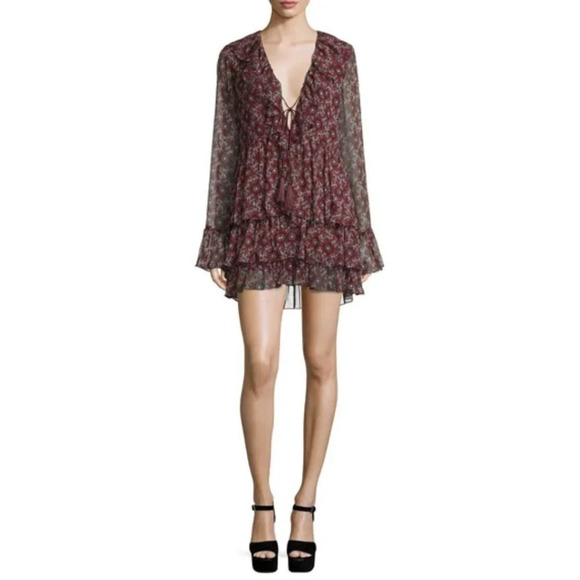 Cinq a Sept Jasmine Mini Dress Floral Print Silk Red Combo Size Small NEW - Picture 1 of 7